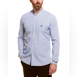 The Kooples Sport Light Blue Striped Mandarin Collar Poplin Button Up Shirt